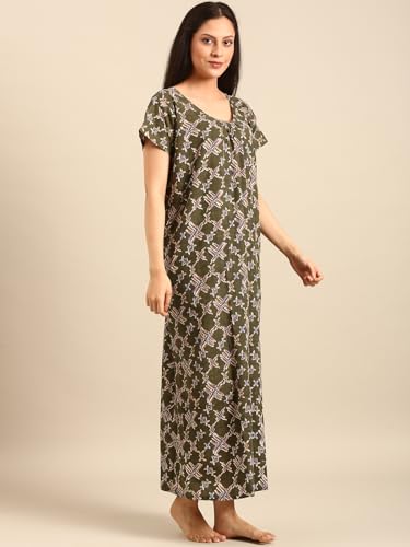 Image of Rupa Jon Aishwarya Women Full Length Printed Nighty in Premium Cotton Blend Fabric, Night Dress, Maxi Nighty for Comfortable Everyday Wear, Free Size