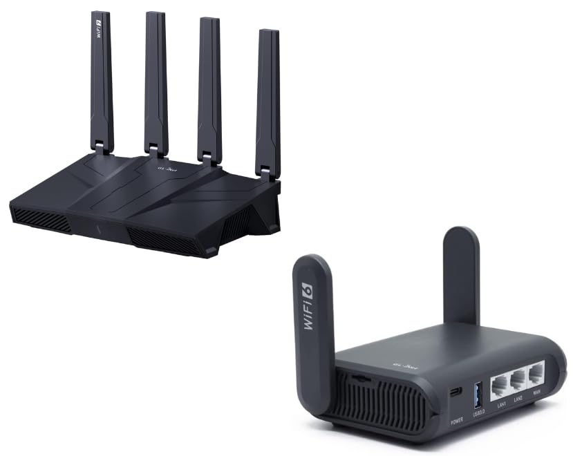 Image of GL.iNet GL-BE9300(Flint 3) Tri-Band WiFi 7 Router & GL.iNet GL-AXT1800(Slate AX) Portable Gigabit Travel Router