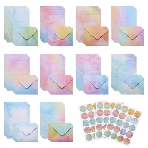 Papier à lettre et enveloppes pour invitations créatives, lot de papeterie 14x21 cm coloré