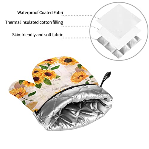 Nhbfcds Sunflower Print Oven Mitts And Pot Holders Sets, 4 Piece Set, Heat Resistant Polyester Gloves And Pads For Kitchen Cooking Baking Grilling Bbq, One Size #TOP5