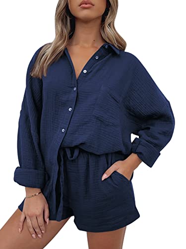 Image of AUTOMET 2 Piece Sets For Women Lounge Wear Matching Two Piece Outfit | Oversized Shirts And Shorts,Summer Outfits 2026,Vacation Beach Outfits,Travel Outfits,Maternity sets