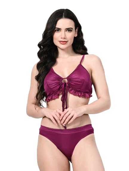 Women Bikini Set With Front Open Bra | Front Closure Sexy Panty Beachwear | Swimming Lingerie Set With Full Coverage | Satin Lycra Honeymoon Beach Wear-image-23