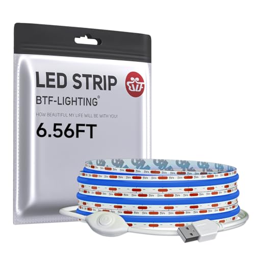 Image of BTF-LIGHTING FCOB COB LED Strip Lights 5V USB Powered Blue Color for TV