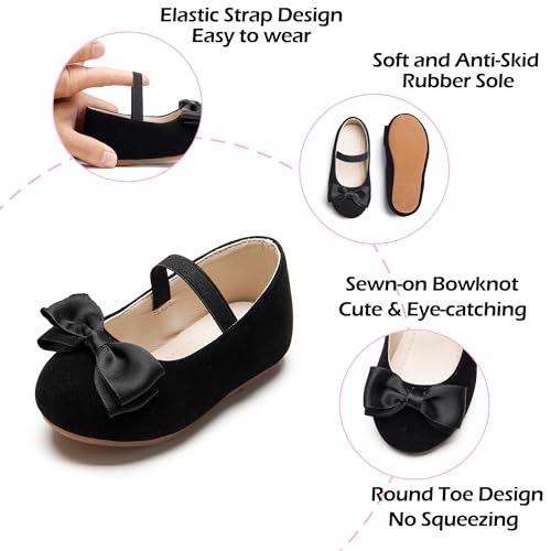 Image of PHIRAMIN Toddler Flower Girl Dress Shoes - Little Girl Ballet Flats Bow Wedding Party