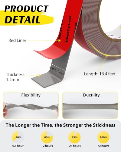 Image of EMITEVER 1IN x 16.4FT(4 Pack) Double Sided Tape Heavy Duty, Acrylic Foam