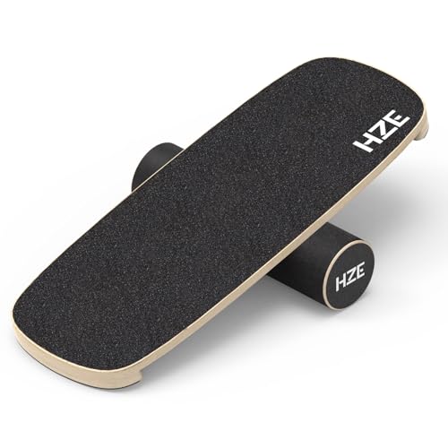 HZE Balance Board, Holz-Gleichgewichtsboard mit verstellbaren Stoppern und Korkrolle – Ideal für Hockey, Snowboard und Surf Training, Verbessert Gleichgewicht Effektiv für Kinder und Erwachsene