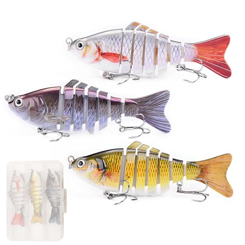 Lethra 3 Pcs Multi Jointed Pike Fishing Lures Set, 3D Lifeli