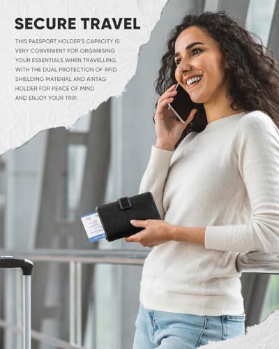 Image of VULKIT Passport Wallet Compatible with Airtag Holder RFID Blocking Bifold Travel Card Holder, Black Brown, 6.9x4.3x0.10 inches, Minimalist
