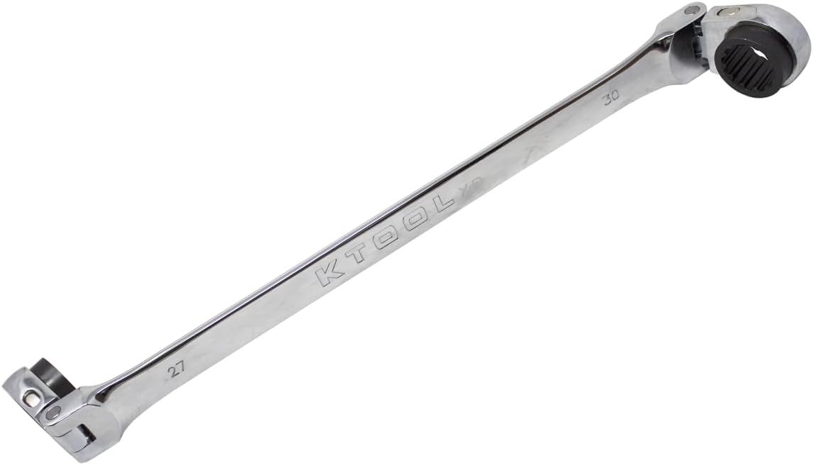K Tool International XDDB27X30 Ratcheting Wrench Set, Extra Long Flexible Reversible Design, Dual Rotating Heads, Spline Plus Profile, Raised Box End, Tight Access Service