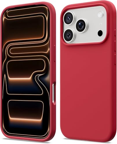Image of DIZORO Compatible with (iPhone 17 Pro Max Case)(2025), Liquid Silicone 3 Layers Full Covered Soft Gel Rubber Phone Case,Shockproof Protective Cover with Anti-Scratch Microfiber Lining-Stone Red