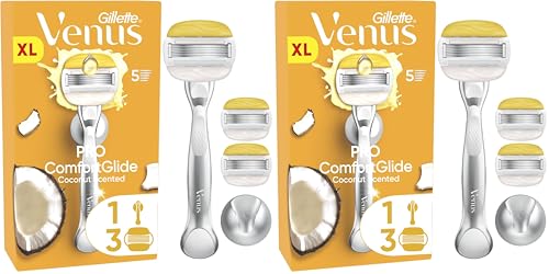 Image of Gillette Venus ComfortGlide Coconut with Olay Women's Razor + 3 Razor Blade Refills, Lubrastrip with A Touch of Vitamin E (Pack of 2)