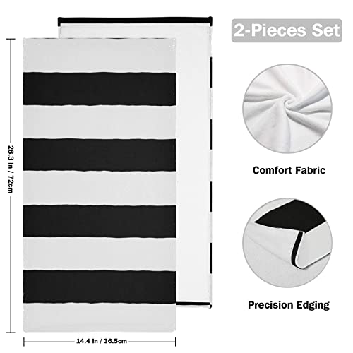 Black White Stripe Face Towel Set Of 2, Hand Towel Dish Towels Beach Towels Bath Kitchen Decor Set, 30X15 #TOP1