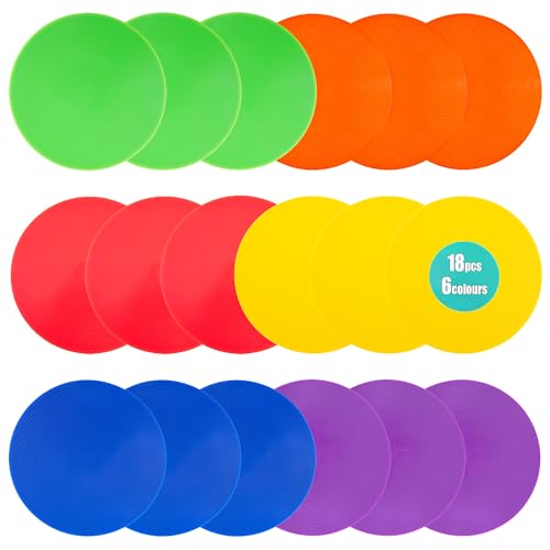 LZKIB Spot Markers 9 Inch 18 Pcs Anti-Slip Agility Floor Markers,Colorful Flat Field Gym Classroom Floor Spots Set for Indoor Outdoor Soccer Basketball Sports Speed Training and Drills