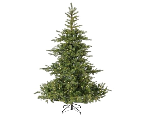 Everlands Albero di Natale artificiale, 210 cm, abete Grandis verde, illuminato a LED, fedele alla natura, 56 rami spessi con 400 LED, albero di Natale artificiale con supporto in metallo