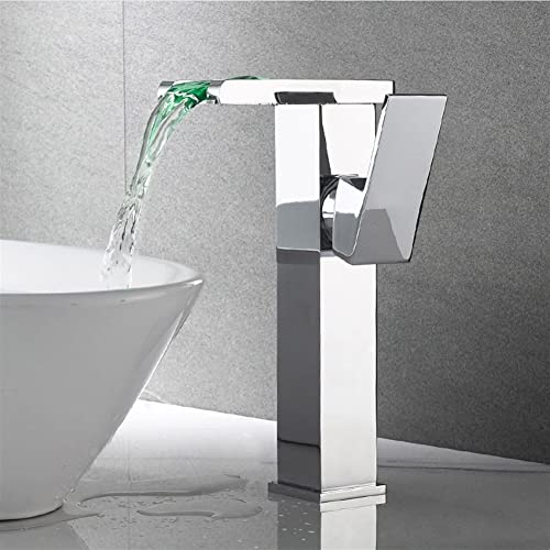 Robinet de salle de bain cascade LED mitigeur blanc noir évier
