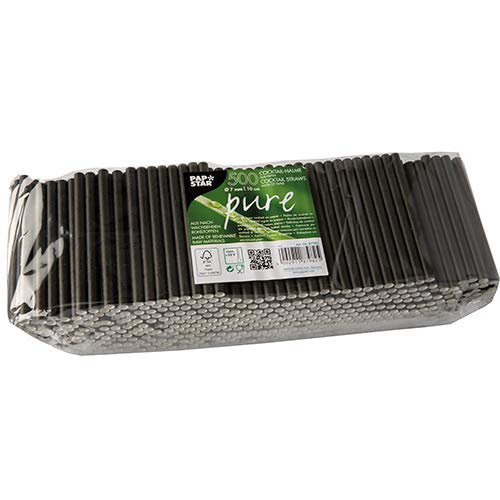 Papstar | 500 Cannucce per Cocktail, Materiale Carta, Linea Pure, Dimensioni Ø 7 mm x 10 cm, Colore Nero, 500 Cannucce x 8 Confezioni