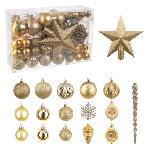 Njn 100Pcs Assorted Christmas Ornaments Set, Shatterproof Plastic Christmas Ball Ornaments For Holiday Christmas Tree Decorations (Gold) Gold-Assorted 100Ct #TOP3