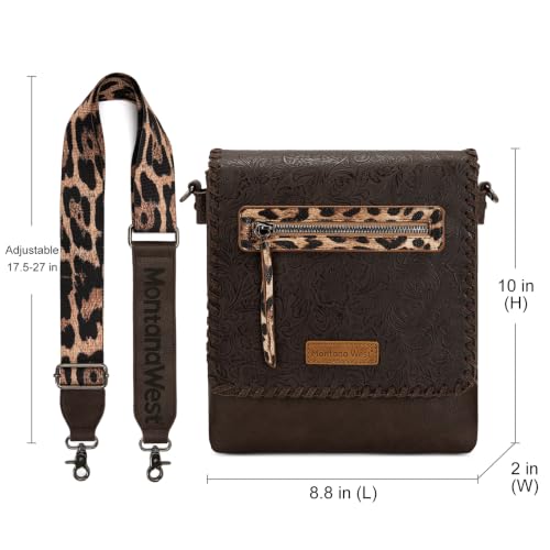 Image of Montana West Crossbody Bags for Women with Dual Compartments Western Cross Body Purse with Leopard Print Guitar Strap