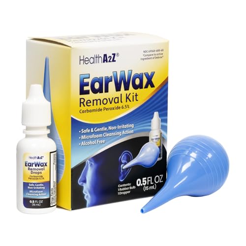HealthA2Z® Ear Wax Removal Kit, Carbamide Peroxide 6.5%, Microfoam Cleansing Action, Alcohol Free, Includes Rubber Bulb & Dropper, 0.5 fl oz (15mL)