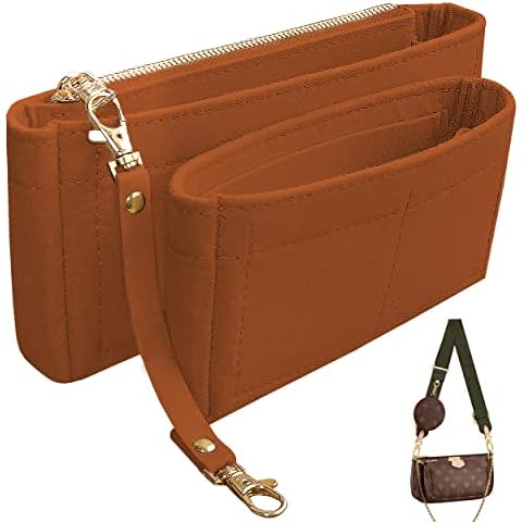 Soyizom Handbag Organizer Insert Fits for Multi Pochette Accessories Bag Series perfectly,2 Packs in One Set Inserts Tote Bag Organizer Pouch Inside Add Zipper Pocket & Keychain,Brown Cover