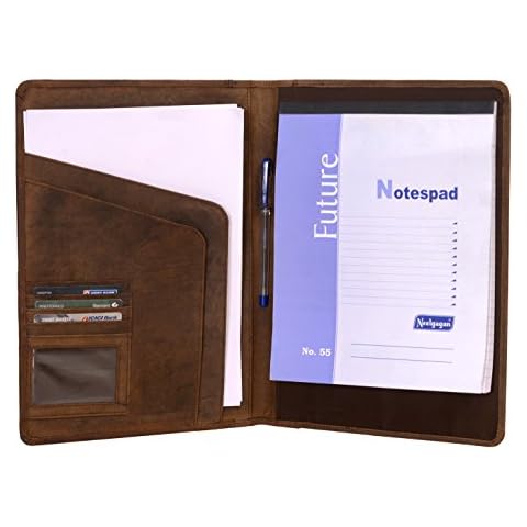 KomalC Genuine Leather Business Portfolio, Personal Organizer, Luxury Leather Padfolio (Saddle Brown) Cover