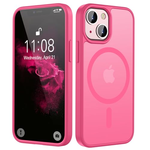Magnetische iPhone 13 Mini hoes N52 MagSafe compatibel, matte transparante achterkant, schokbestendig, dun roze