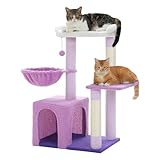 UYMI Cat Tree for Indoor Cats with Metal Frame Carpet Hammock, 32" Cute Cat Tower with Cozy Condo, Top Perch, Scratching Posts, and Replaceable Ball Toy, Pet Furniture for Small Cats & Kittens, Purple