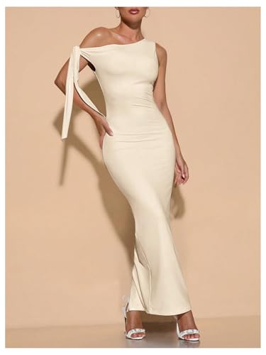 Image of SOLY HUX Women's Off The Shoudler Bodycon Maxi Dress Asymmetrical Neck Bow Tie Cocktail Party Long Dresses