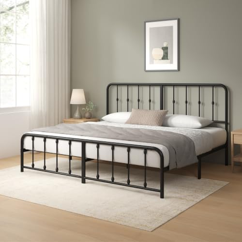 Image of Zinus Leonardo Metal Platform Bed Frame, Victorian Spindle Style Headboard and Footboard, Heavy Duty Bed Base, Ample Underbed Space, King