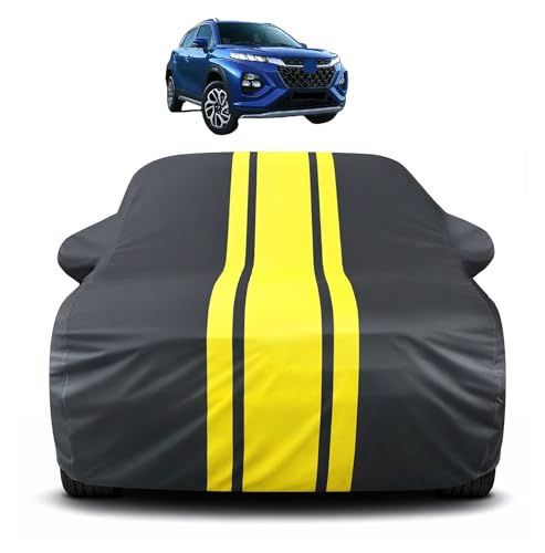 Image of Auto Hub Car Cover Compatible with Maruti Fronx with Mirror Pocket, Soft Cotton Lining, Fronx Car Cover Waterproof - Yellow-Black