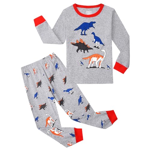 Codkkre Pijamas para niños Dinosaurio Excavadora Manga Larga Algodón Invierno Navidad Ropa de Dormir 9 años