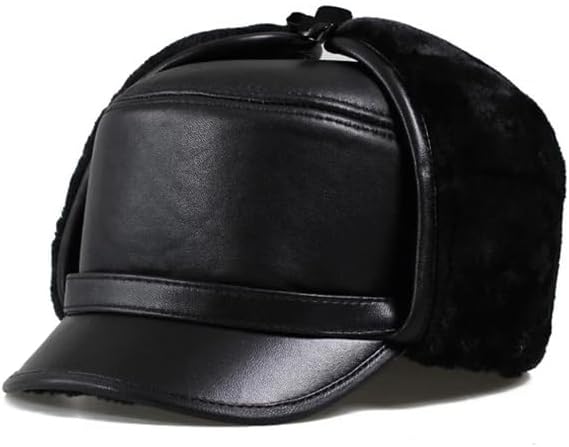 Leather Bomber Hats Women Men Casual Winter Warm Real Leather Cap
