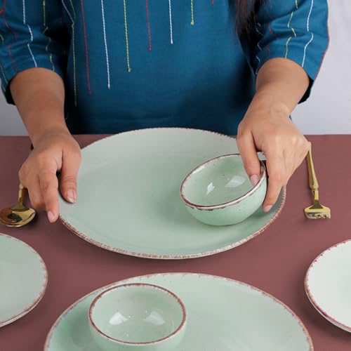 Image of The Earth Store Mint Ceramic Dinner Set of 8 Pieces Serving for 4, Microwave and Dishwasher Safe Plates & Bowls for Dining, Bone-Ash Free Crockery Set for Dining and Gifting