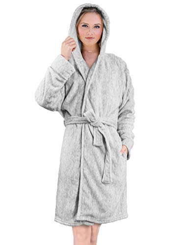 Image of PAVILIA Plush Robe for Women, Soft Fleece Short Bathrobe, Warm Lightweight Knee Length Lounge Robe with Pockets