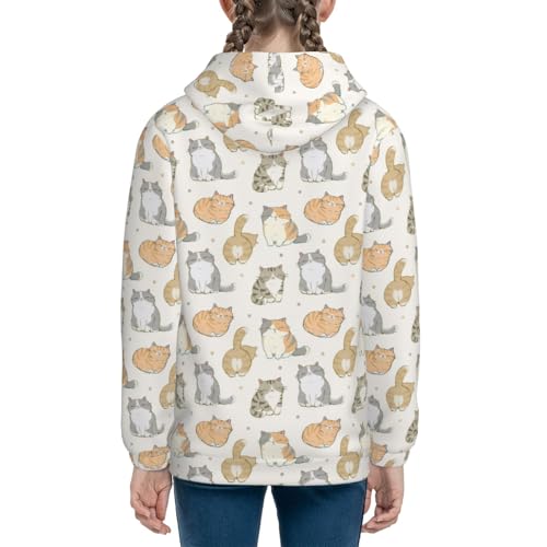 Hand Drawn Cute Cat Kids Pullover Hoodies Boys Sweatshirts Girls Athletic Clothes with Pocket4