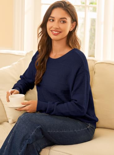 Image of EVALESS Sweaters for Women Long Sleeve Fall Outfits 2026 Back Bow Knot Sweaters Round Neck Solid Knit Pullover Tops