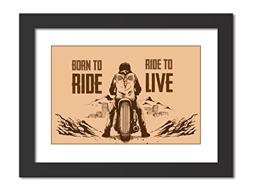 Image of TenorArts Motorcycle Riding Posters Photo Frame Bikers Bullet Rider Motivational Quotes Laminated Poster Framed Painting with Matt Finish Frames (9inches x 12inches) (Born to Ride)