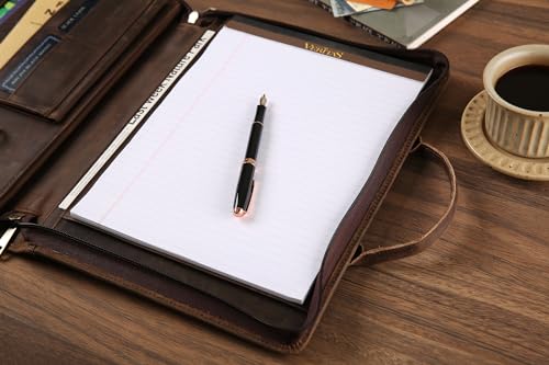 Personalized Leather Padfolio for Men, Business Portfolio with Handle Engraved Padfolio Organizer with A4/Letter Size Notepad Holder, Dark Khaki - Custom - Thumbnail 6