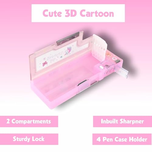 Image of Techno Buzz Deal Magnetic Pencil Case with Sharpener (Pink, Plastic)