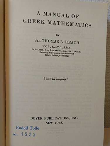 A manual of Greek mathematics B0006AYBW2 Book Cover
