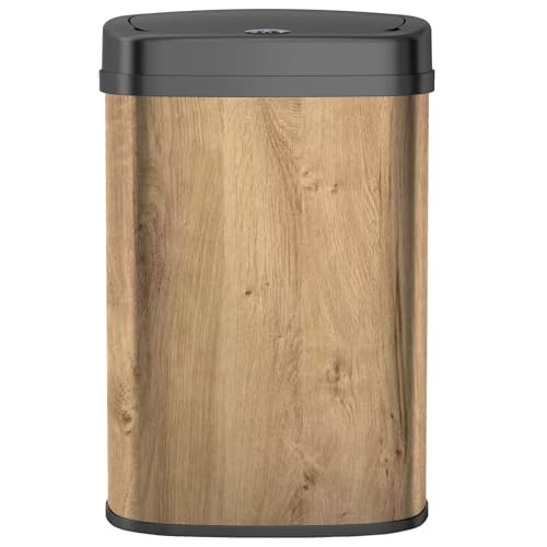 KITCHEN MOVE Poubelle de cuisine automatique 58L MAJESTIC WOOD design BOIS grande capacité en INOX avec cerclage
