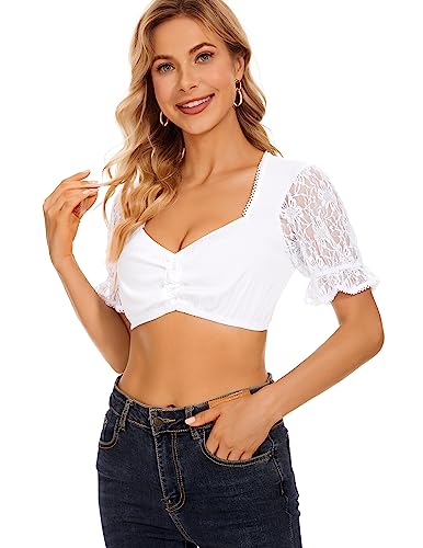 AVAYUU Damen Dirndlbluse Spitze Elegante Trachtenmode Dirndl Bluse Weiß...