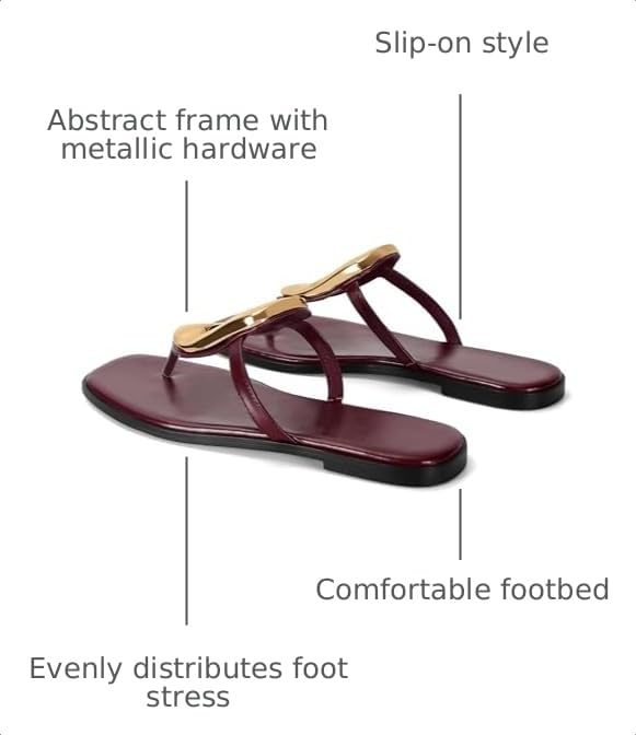 Image of Wnshonzy Flip-Flops for Women Thong Sandals Flat Slip on Slides Beach Comfort Open Square Toe Ladies Slipper Dressy Metal Hardware Decoration Summer Shoes Casual Fashion