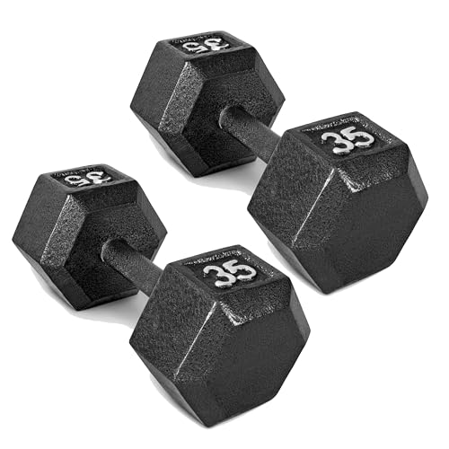 CAP 35 LB Cast Iron Hex Dumbbell Hand Weight - Pair | Black