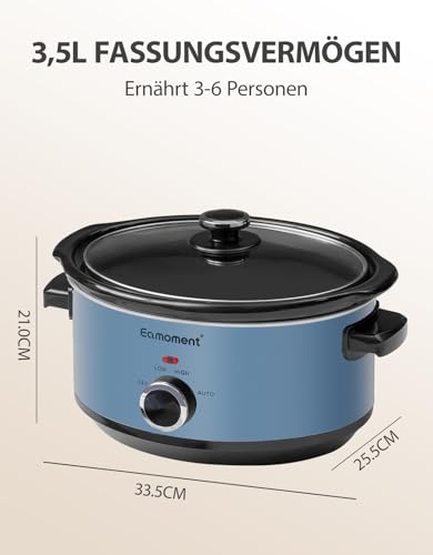 3,5 l | 200 W Slow Cooker con 3 livelli di riscaldamento e indicatore di potenza, lavabile in lavastoviglie e con maniglie, coperchio in vetro facile da pulire - immagine 4