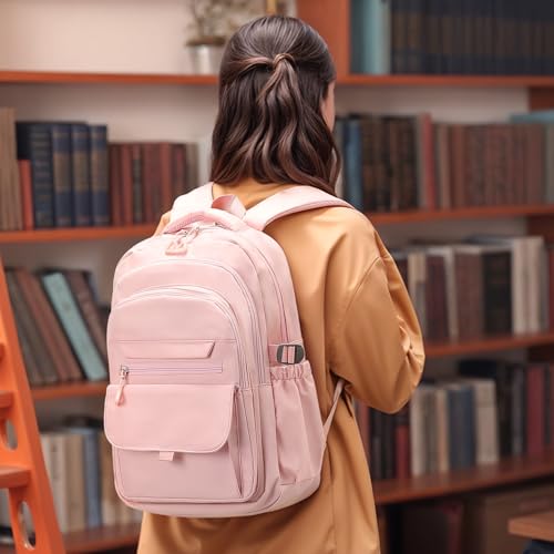 Aesthetic Daypack Backpack, Water-Resistant 15.6" Laptop Backpack for Women and Men, Featuring Touch-Fastener and Anti-Theft Pockets (Pink)2