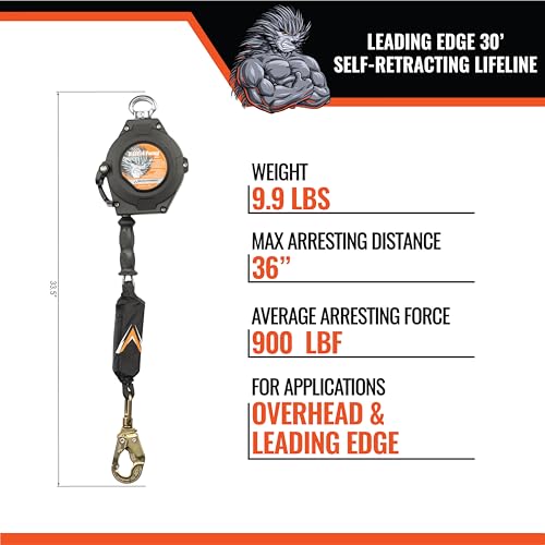 Image of Malta Dynamics Edgehog Self Retracting Lifeline - 30' Leading Edge Fall Protection Yoyo Cable, Class 2 Retractable Lanyard with Quick-Action Brake, OSHA and ANSI Compliant Safety Lanyard