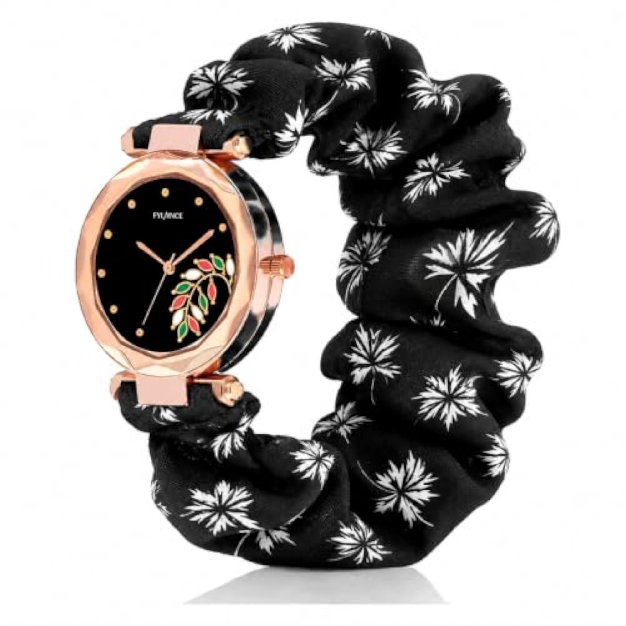 Women's Black Floral Scrunchie Watch