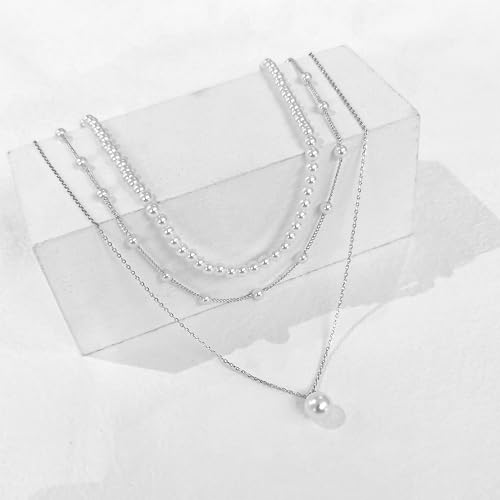 Image of Zeffy Gold Pearl Necklace for Women, Dainty 14K Gold /Silve Plated Layered Pearl Choker Pearl Earrings Pearl Bracelets Wedding Trendy Gold Jewelry Set for Women Gifts