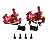 PETCHOR HB-100 Line Pulling Hydraulic Disc Brake Calipers, Mechanical Disc Brakes for MTB, Mountain Bike, E-bike and Electric Bike 2PCS Front/Rear Red